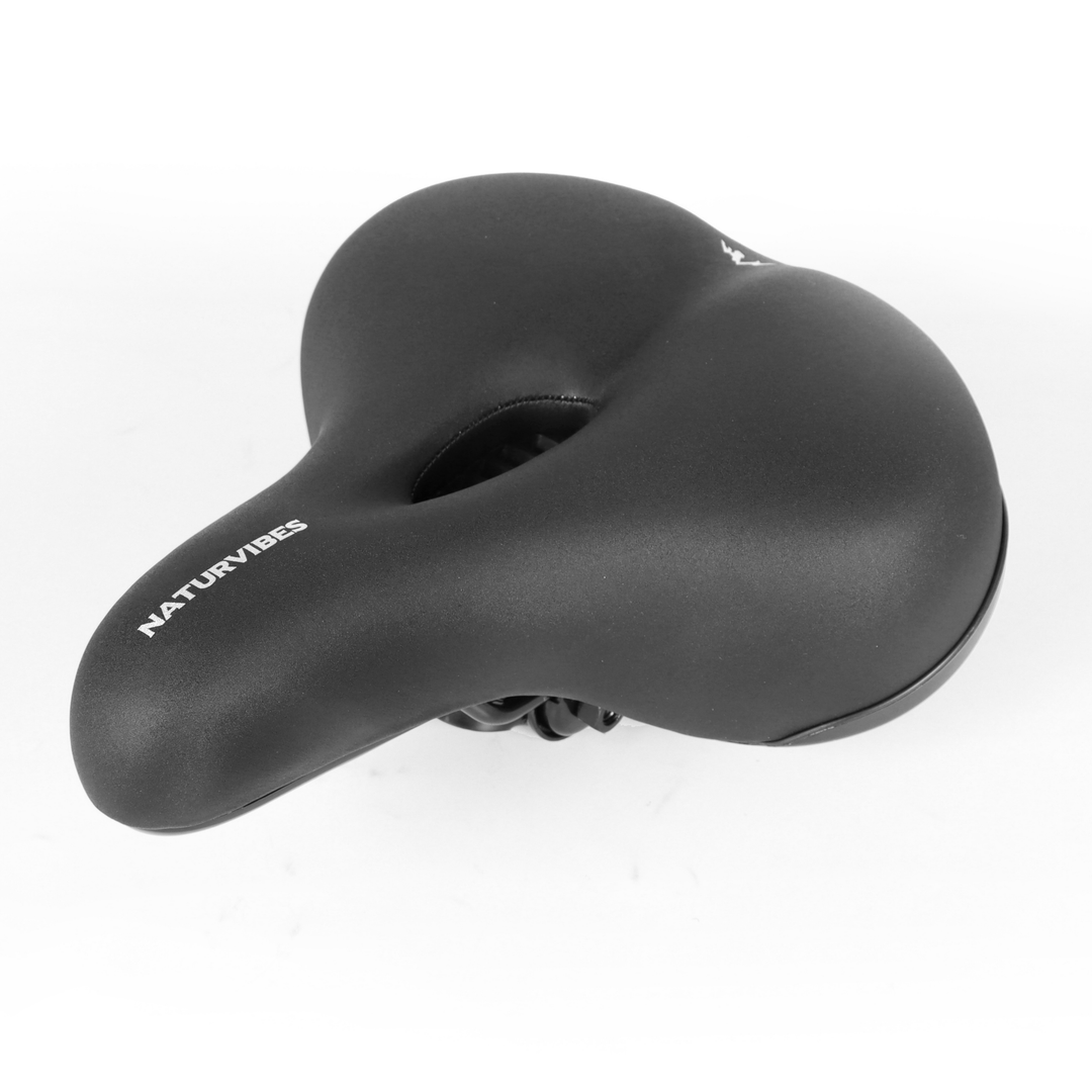 Unisex comfort bike saddle with ergonomic design, black, for cycling, bicycle parts
