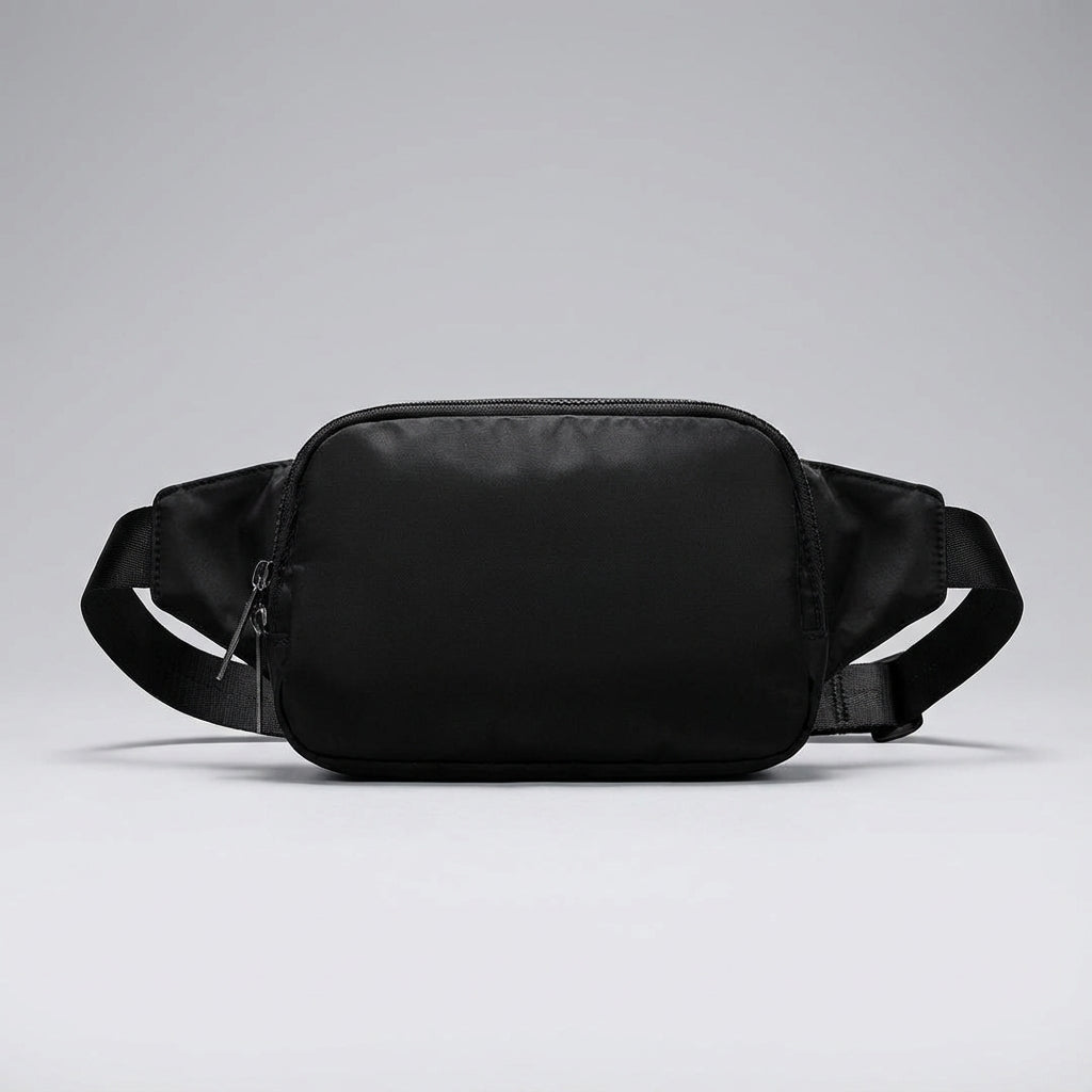 Stylish compact belt bag, water-resistant nylon. Great travel accessory for phone, keys, and wallet.