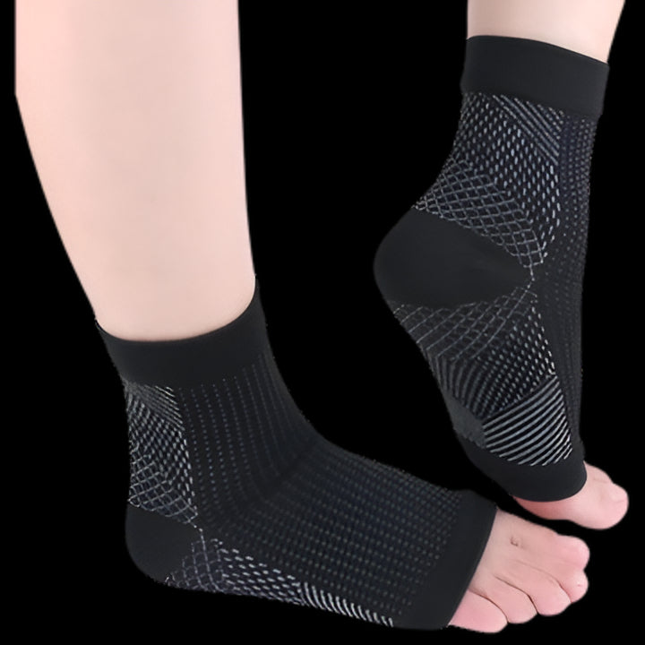 Close-up of unisex compression arch support socks, highlighting the targeted arch support for foot pain relief.
