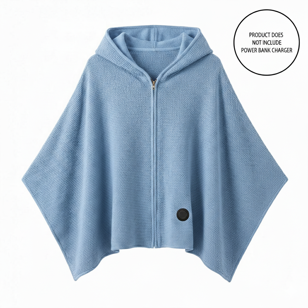 Close-up of the control button on the cordless graphene heated shawl for adjustable warmth settings