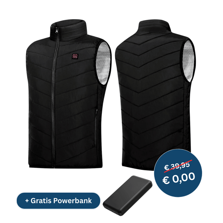 Unisex CoreFit heated vest, 9 zones, black, ideal for winter outdoor warmth.