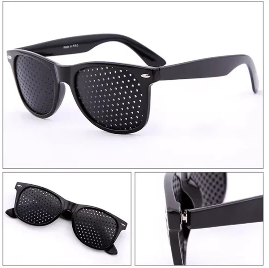 Unisex pinhole glasses promoting eye health and enhanced focus, ideal for daily use and natural vision improvement.