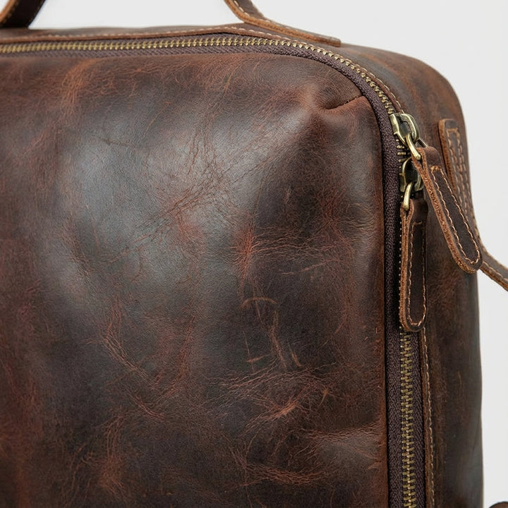 Durable Crazy Horse leather unisex laptop backpack for secure daily carry & travel. Anti-theft design, premium quality.