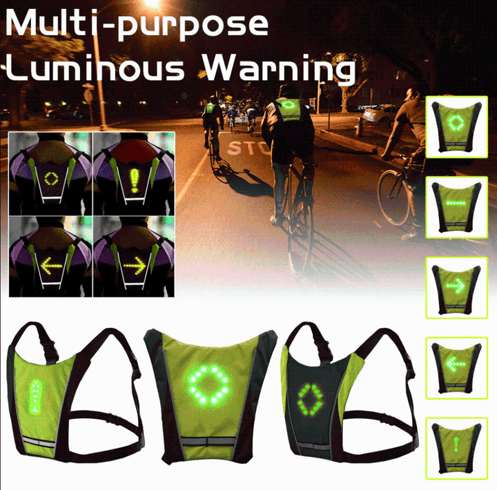 Waterproof LED cycling vest for outdoor enthusiasts, featuring remote-controlled turn signals for bikes.