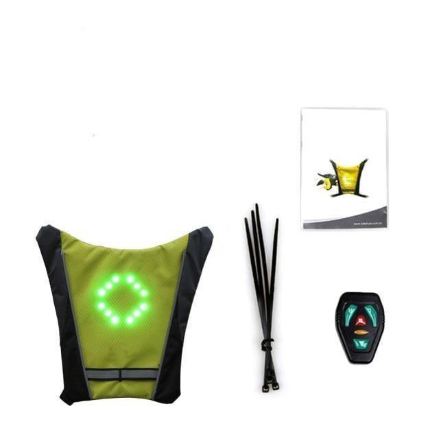Unisex waterproof cycling vest incorporating LED turn signals, ideal safety gear for night riding and outdoor cycling.