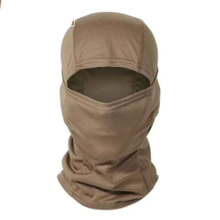 Outdoor adventure tactical balaclava in dark camouflage, ideal for hiking and paintball