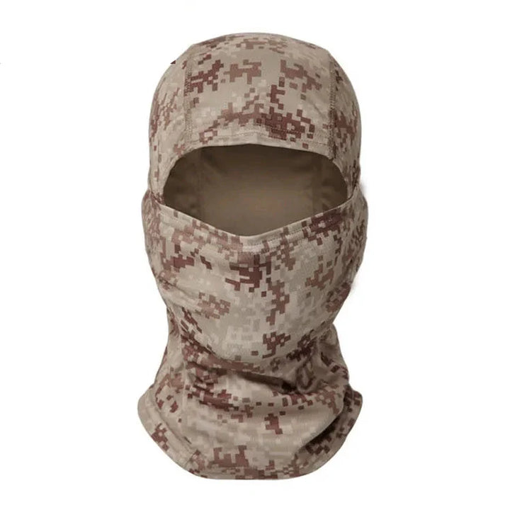 Tactical balaclava folded, showcasing the camouflage pattern & compact design for portability