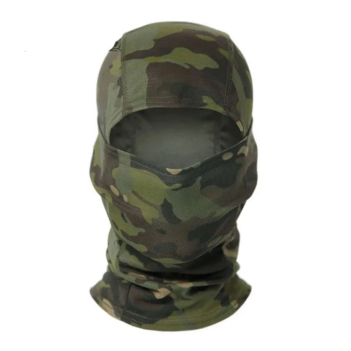 All-season tactical balaclava in green camouflage, windproof ski mask for extreme sports