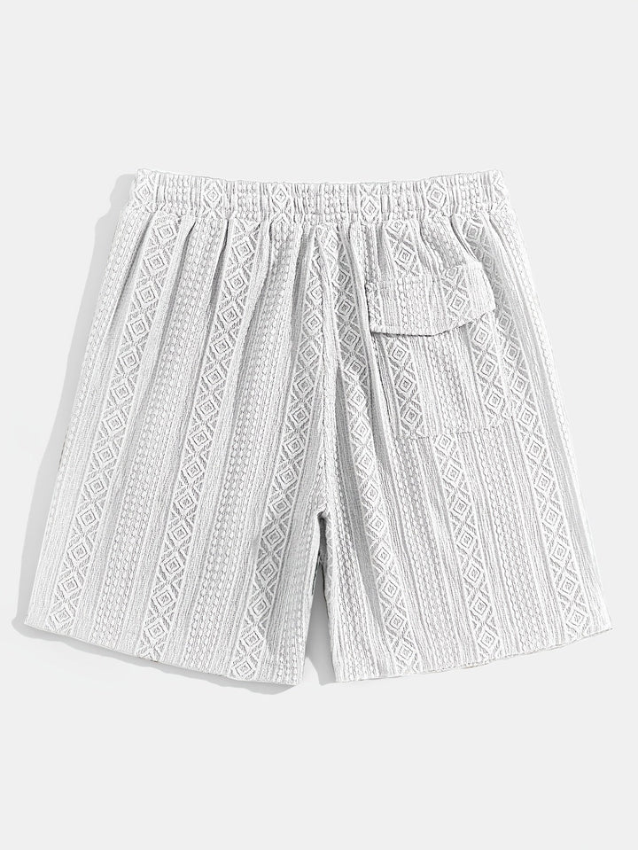 Jacquard diamond knit lounge shorts, unisex design offering soft, breathable comfort for casual days.