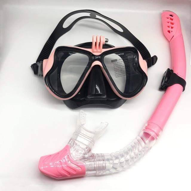 High-quality diving goggles and snorkel set featuring a secure camera mount for underwater photography