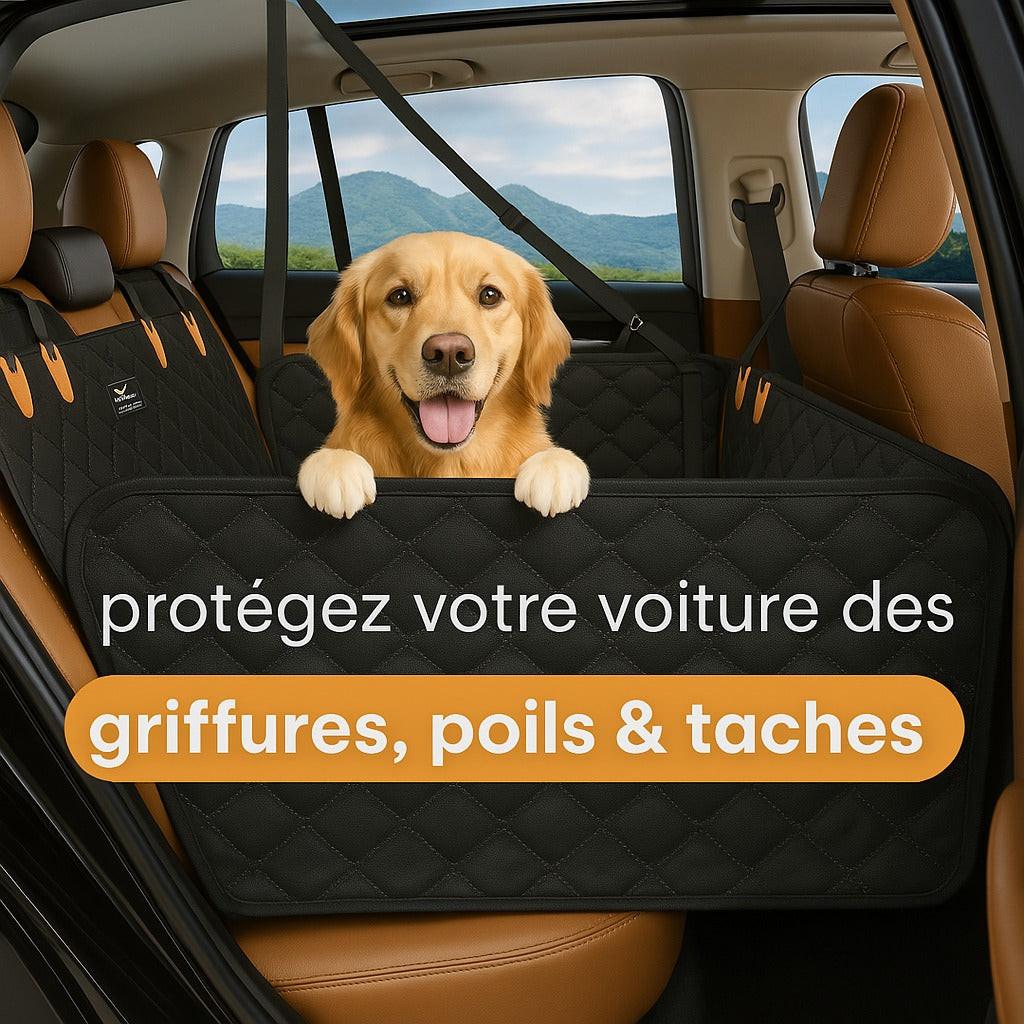Unisex dog car seat hammock with side flaps for full vehicle back seat protection. Waterproof & durable.
