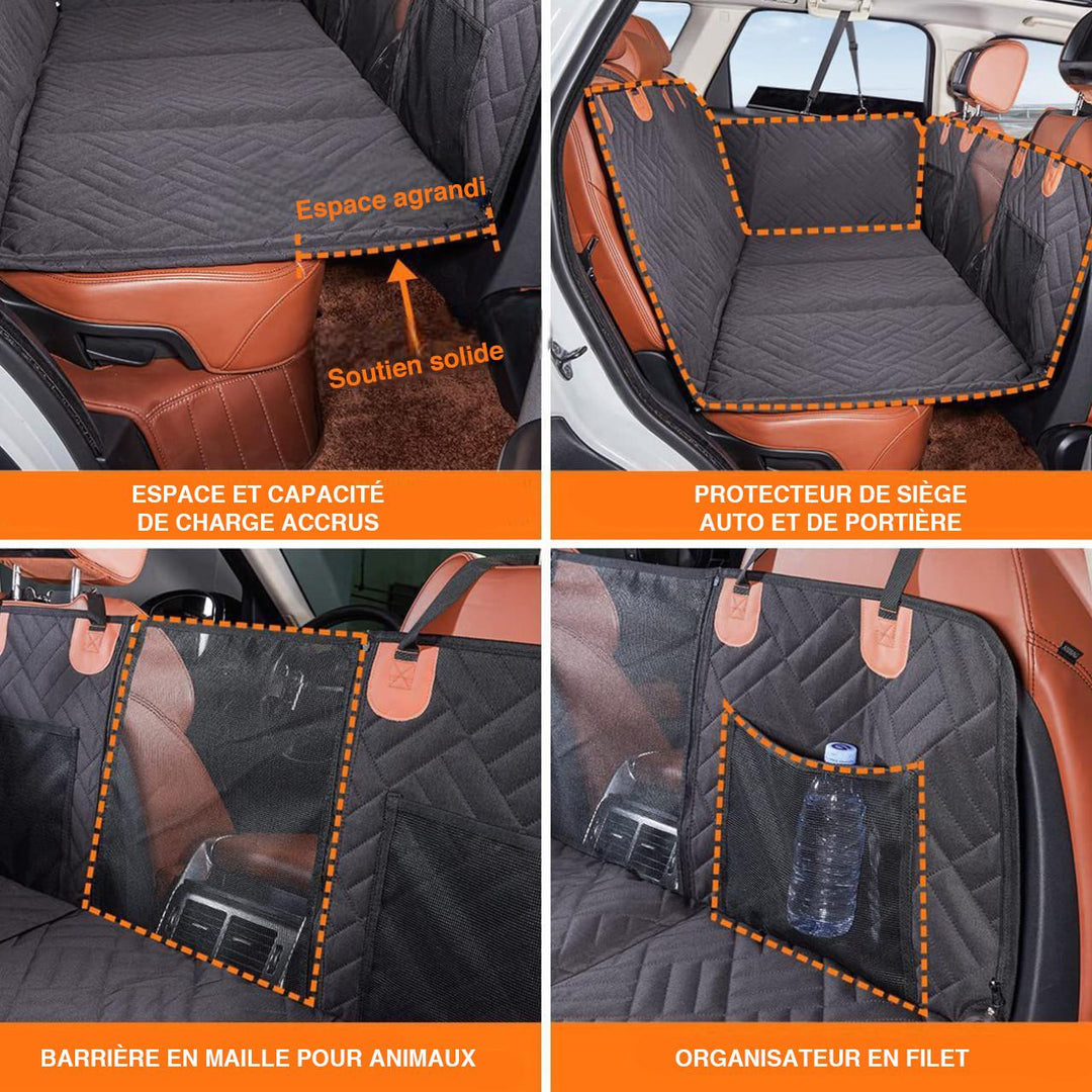 Full back seat protection: unisex dog car seat hammock with side flaps. Durable, waterproof & easy to clean.