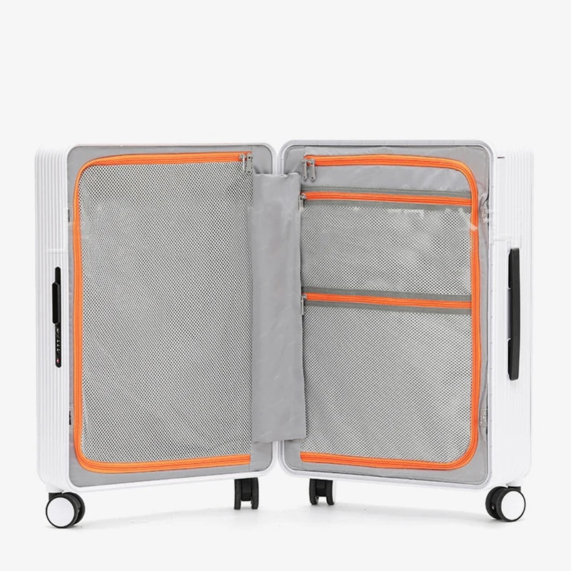 Unisex durable hard shell travel suitcase with smooth spinner wheels for easy mobility.
