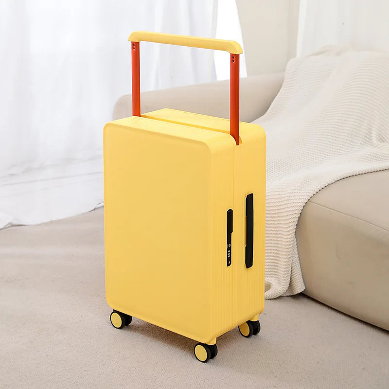Hard shell travel luggage with 360-degree spinner wheels and integrated TSA lock for security.