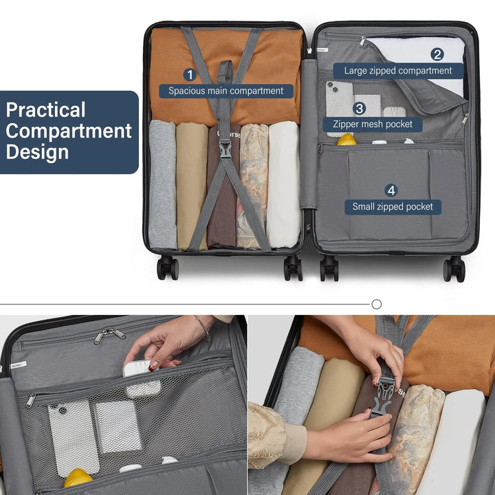 Modern hard-shell travel suitcase, unisex design, with spinner wheels for effortless weekend trips.