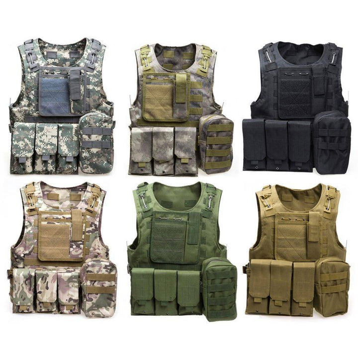 Unisex Durable Modular Plate Carrier Tactical Vest, black, front view with MOLLE webbing