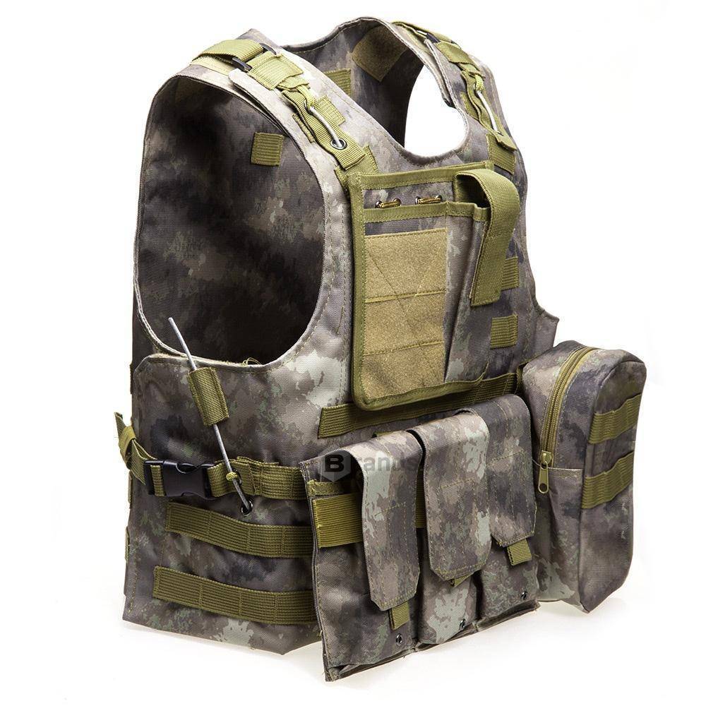 Rear view of Black Plate Carrier Vest showing extensive MOLLE system for military gear attachment