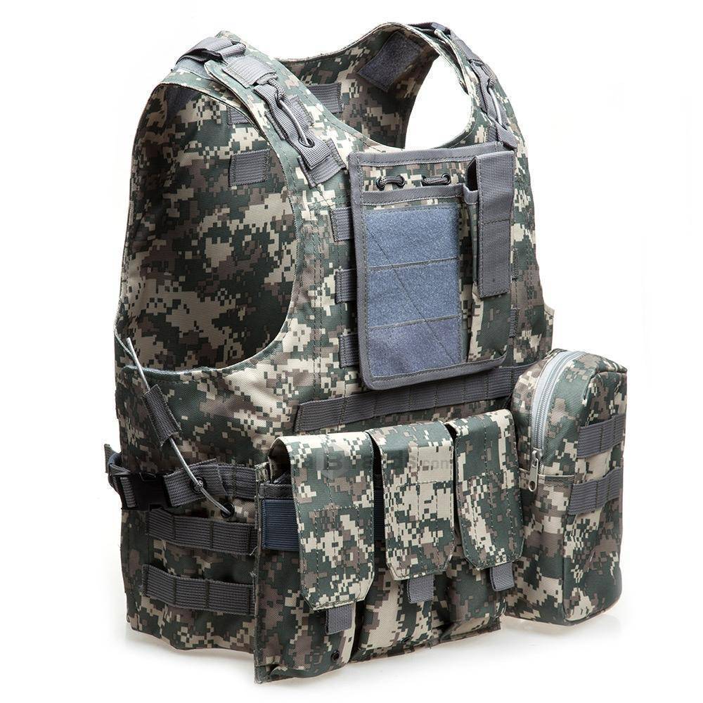 Side profile of an Airsoft Combat Vest, 600D Oxford, showing adjustable straps