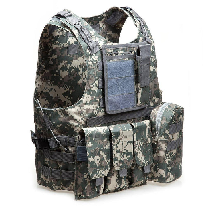 Side profile of an Airsoft Combat Vest, 600D Oxford, showing adjustable straps