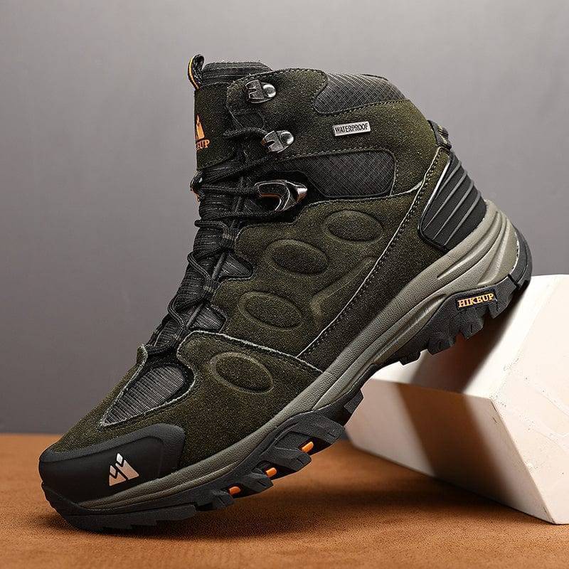 Top-down view of unisex brown suede hiking boots, indicating sturdy construction for outdoor adventures