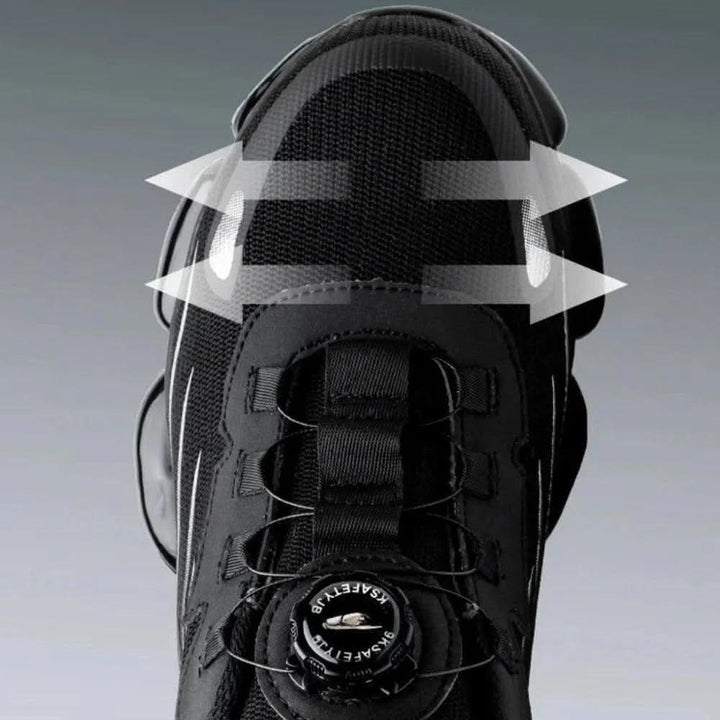Ergonomic unisex safety shoes with wide toe box for comfort & protection.