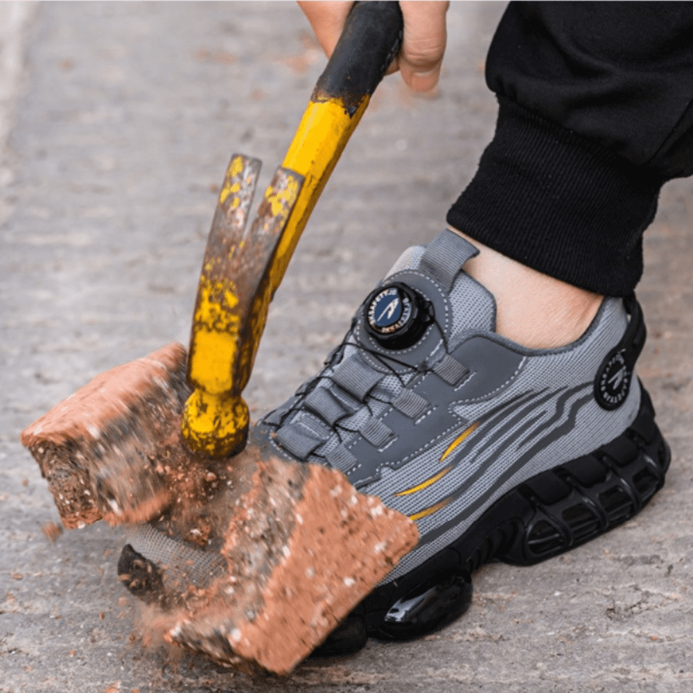 Durable unisex work safety shoes, protective gear, built for industrial use.