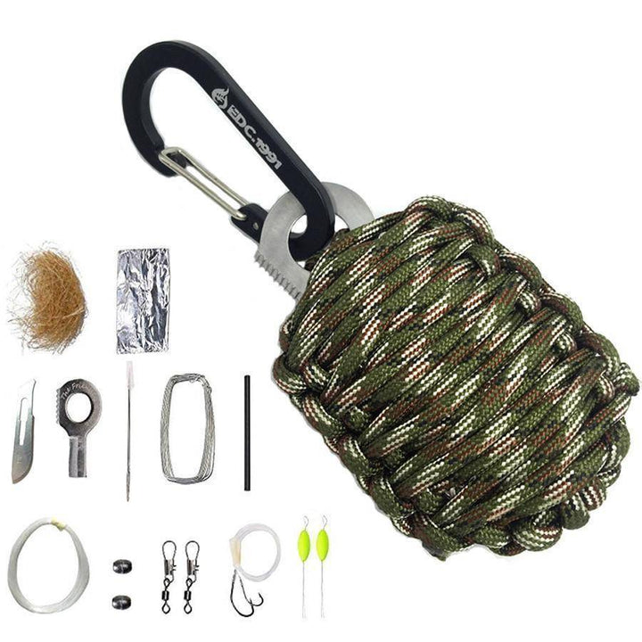 EDC survival grenade kit, designed for portability and quick access to emergency outdoor gear.