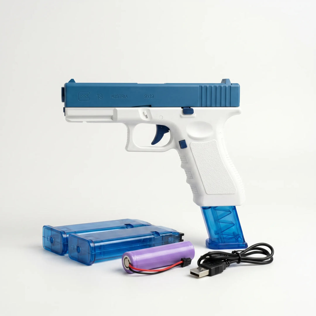 Bright electric water gun, unisex design, rechargeable for energetic outdoor summer fun & pool parties.