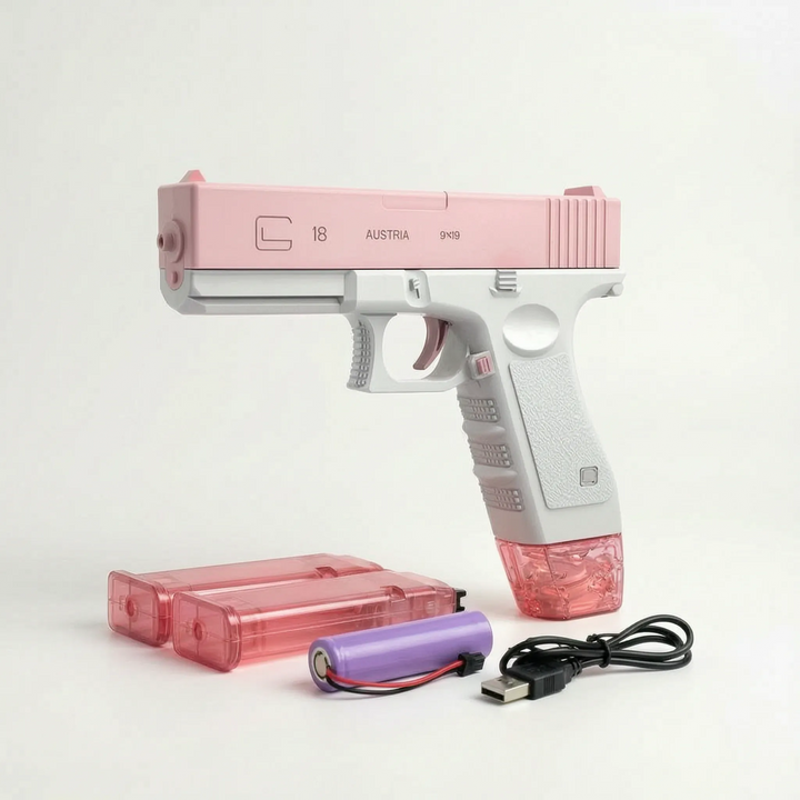 Durable electric water blaster, easy-to-use rechargeable summer toy for kids' outdoor beach & pool fun.