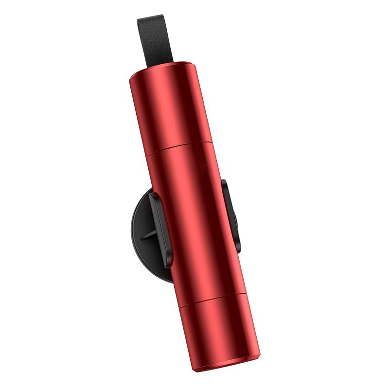 Compact car window breaker and seatbelt cutter, a vital vehicle safety accessory for quick escape.