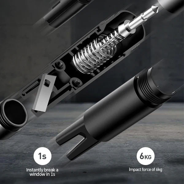 Portable emergency car hammer with integrated seat belt cutter, a crucial auto safety accessory.