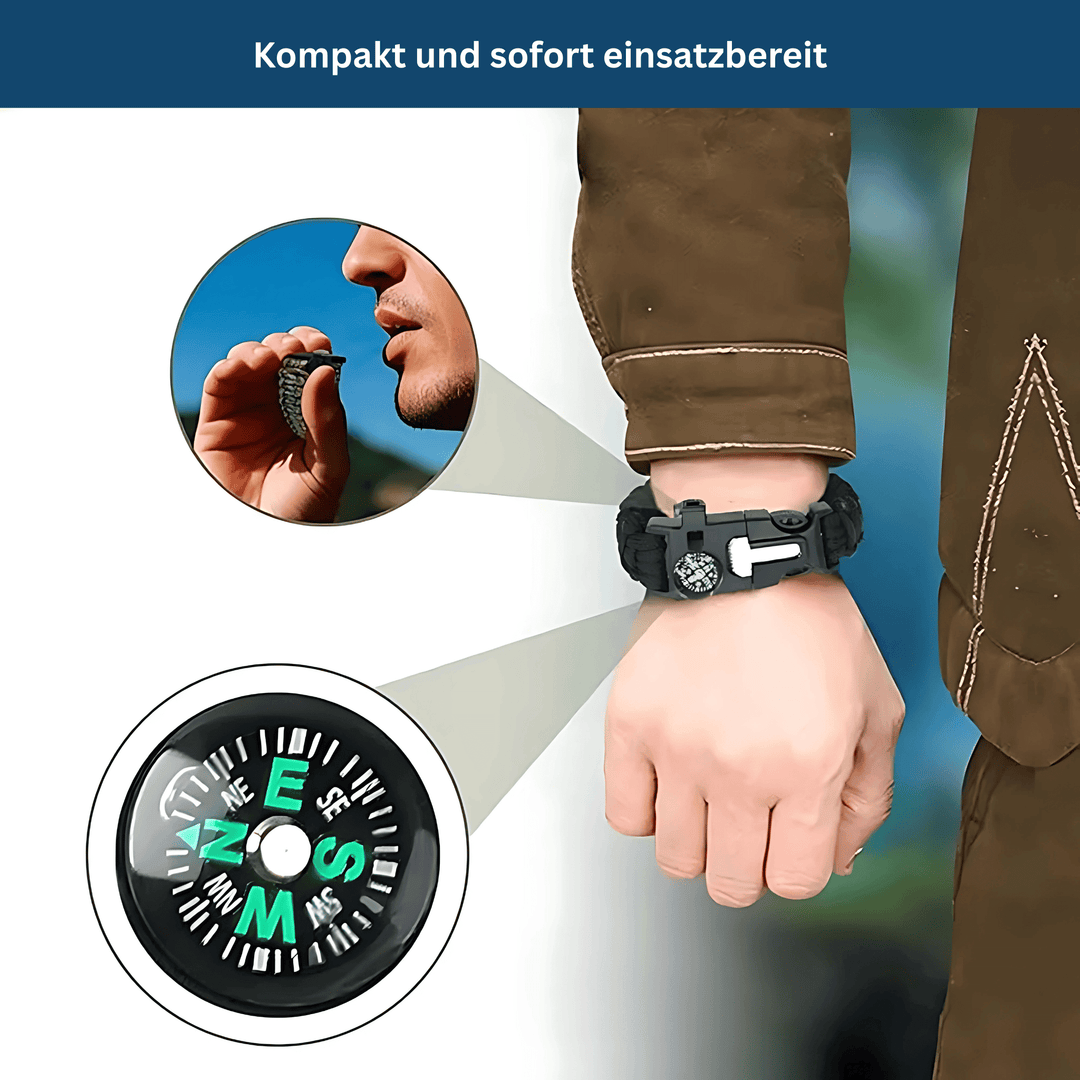 Adventure-ready unisex paracord bracelet featuring an integrated compass for navigation & survival