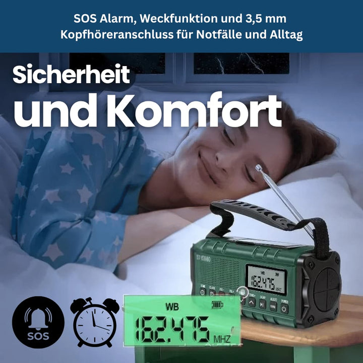 Outdoor survival multi-tool: Unisex solar crank radio with bright flashlight, ideal for weather alerts