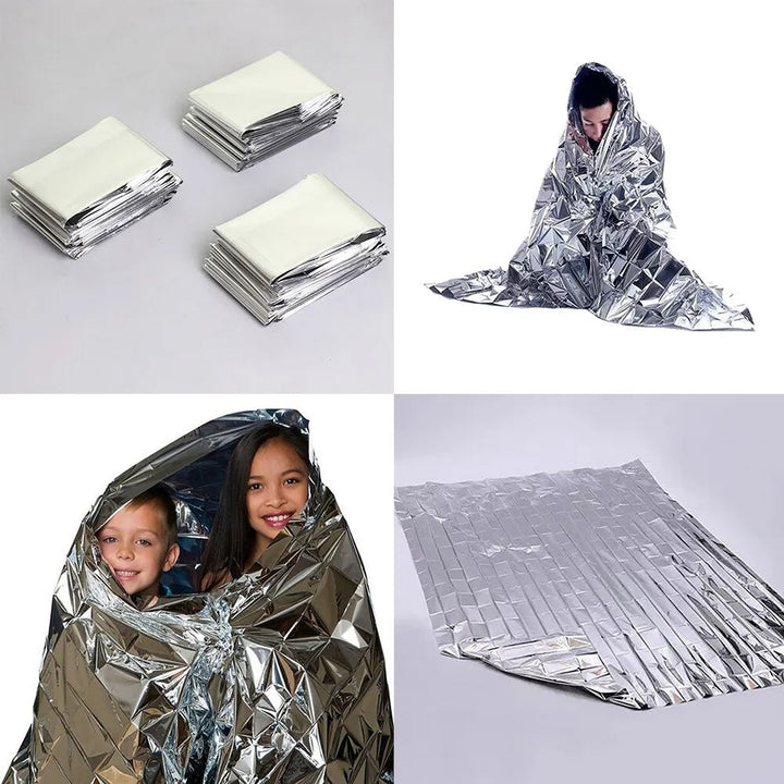 Emergency thermal Mylar blanket, designed for survival and warmth in any outdoor condition