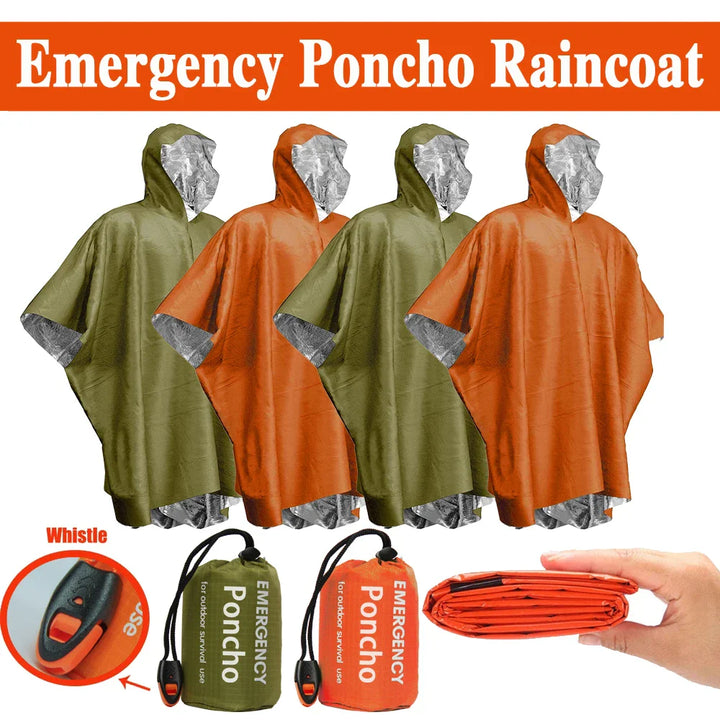 Lightweight, compact emergency thermal rain poncho, perfect for hiking and survival kits