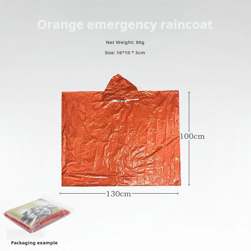 Detail of the hood on a unisex emergency thermal poncho, offering full head rain protection