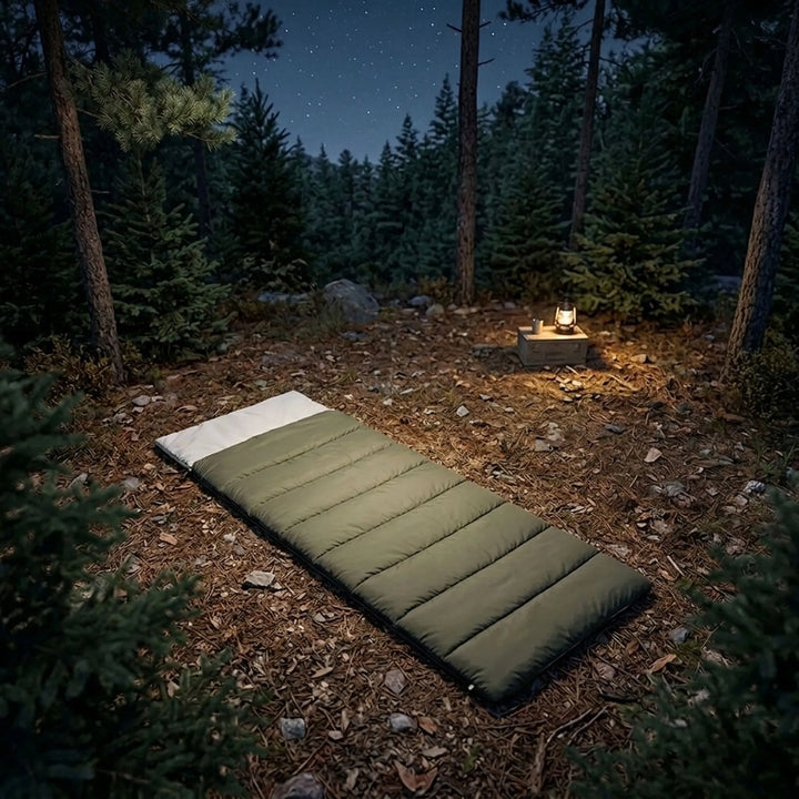 Unisex envelope sleeping bag for camping, hiking, & outdoor adventures. Provides portable warmth & comfort.