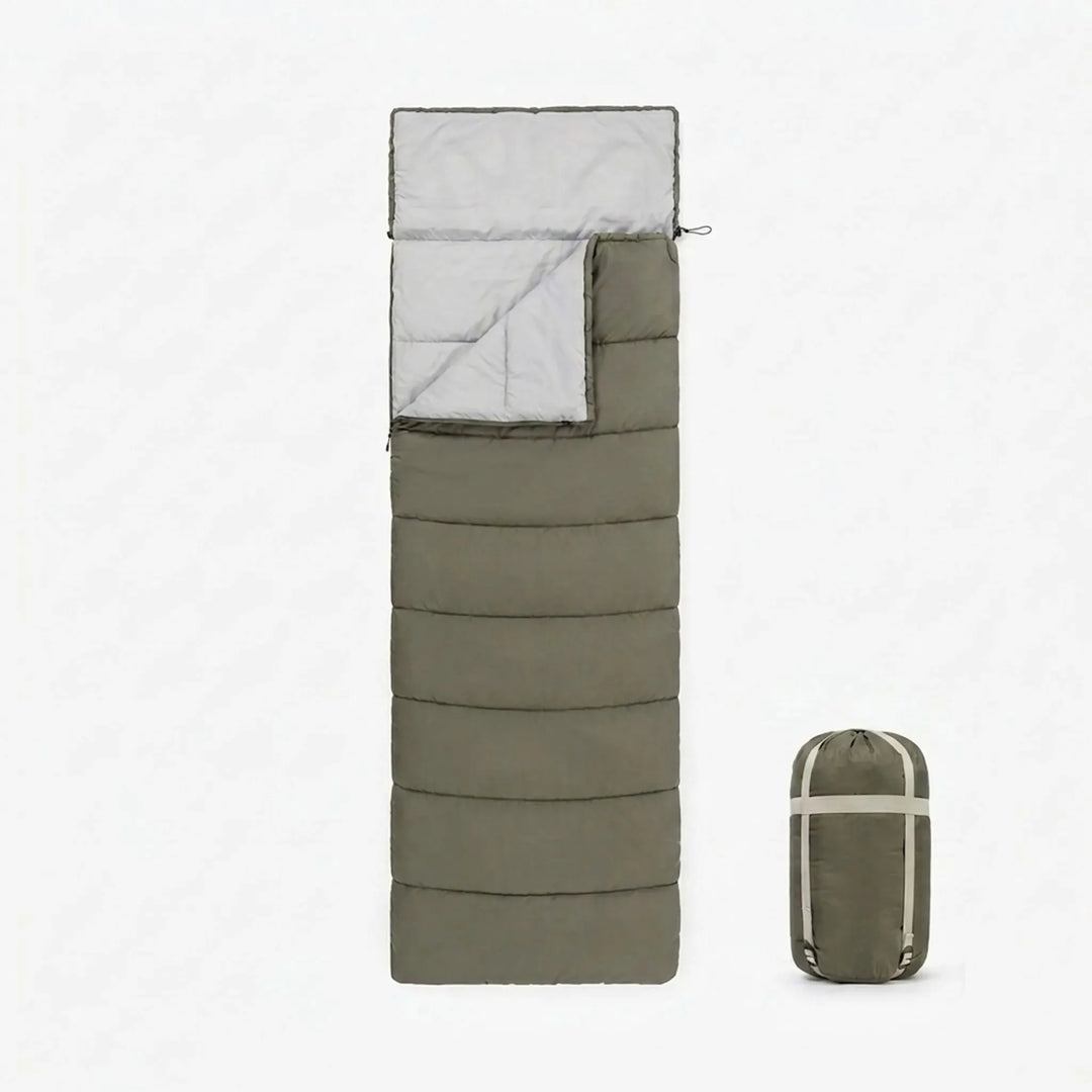 Lightweight unisex envelope sleeping bag, ideal for camping, hiking & backpacking. Compact travel gear.