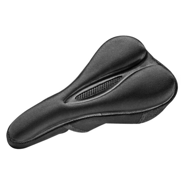 Unisex ergonomic bicycle saddle cover for enhanced cycling comfort, black.