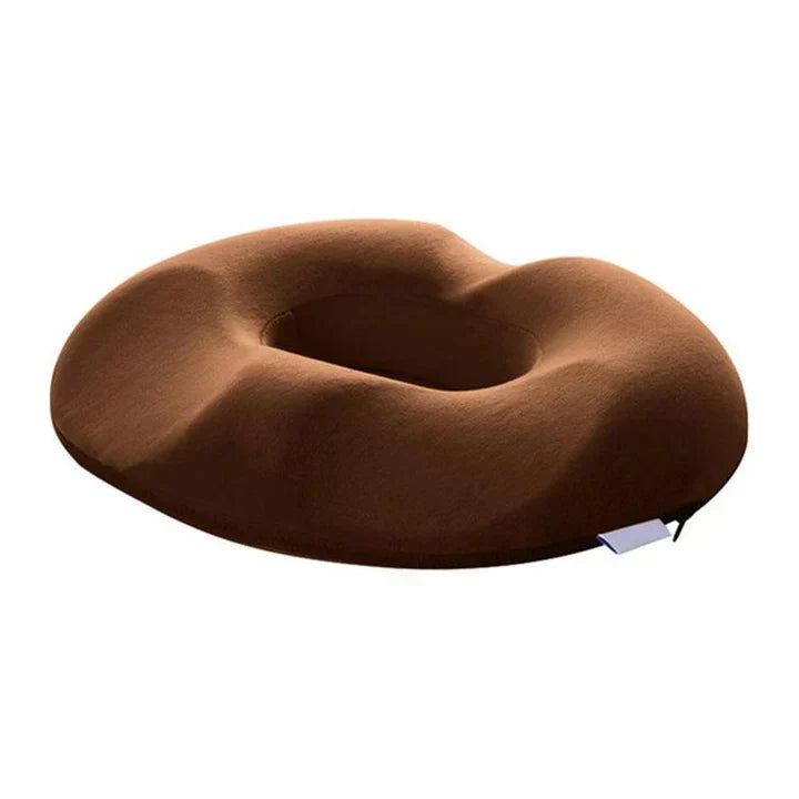 Ergonomic donut seat cushion for office chair comfort, tailbone pain relief, posture support, portable design.