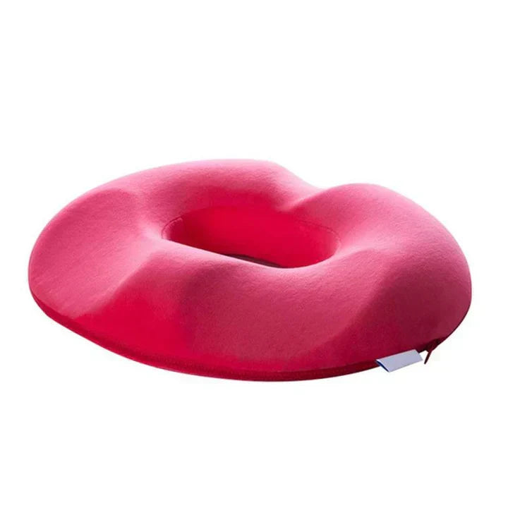 Portable ergonomic donut seat cushion for car seat tailbone pain relief, pressure support, comfortable memory foam.