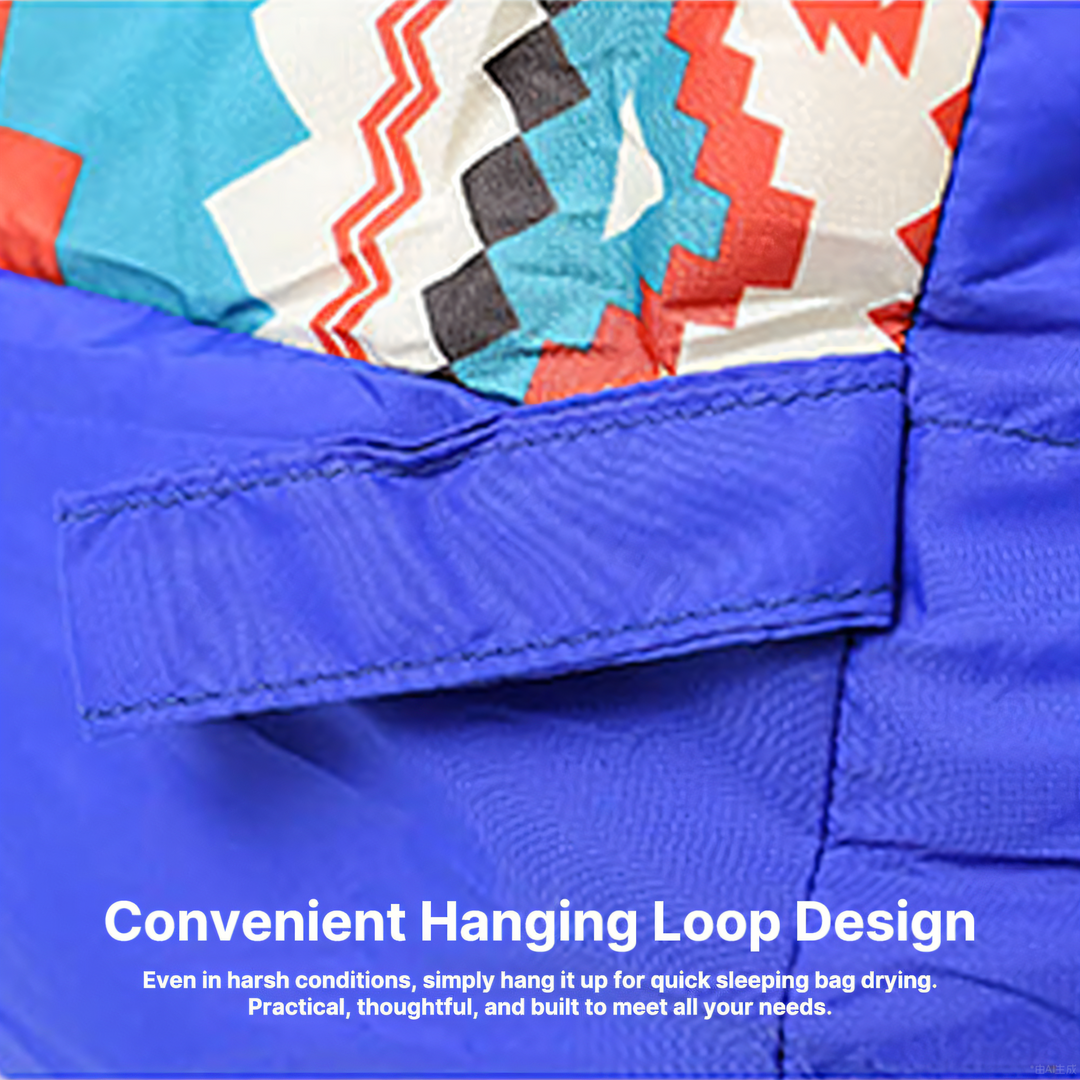 Unisex ethnic down sleeping bag laid out in a tent, comfortable camping gear