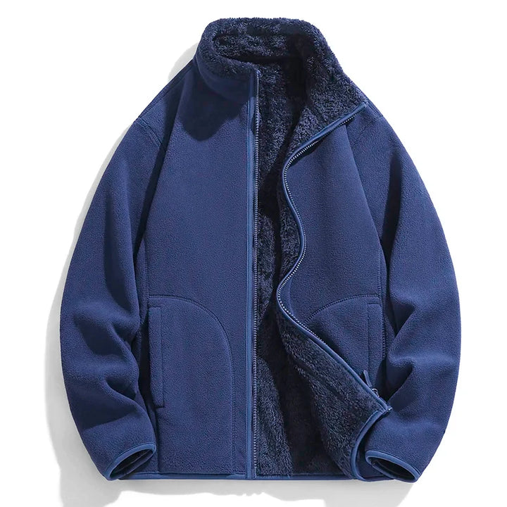 Soft, cozy unisex Everest fleece jacket, full-zip with high collar & pockets, ideal for fall fashion or travel.