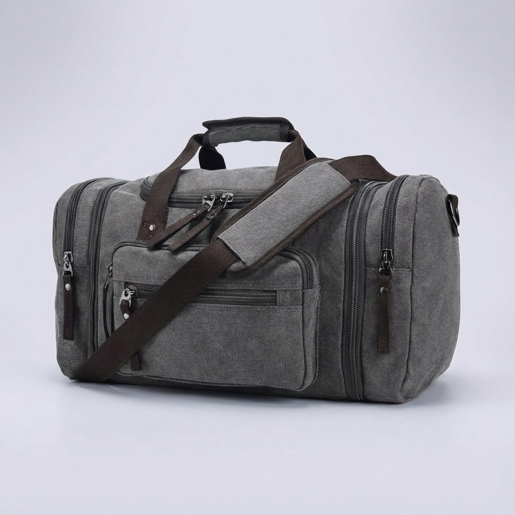 Unisex expandable canvas weekender. Durable travel duffel bag for efficient weekend trips & carry-on luggage.