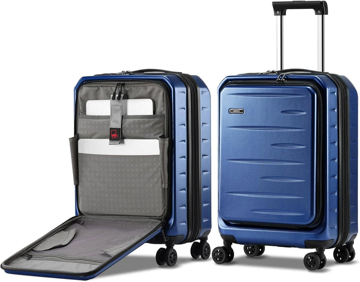 Perfect for quick trips, unisex expandable carry-on suitcase, hardshell, front pocket, TSA lock.