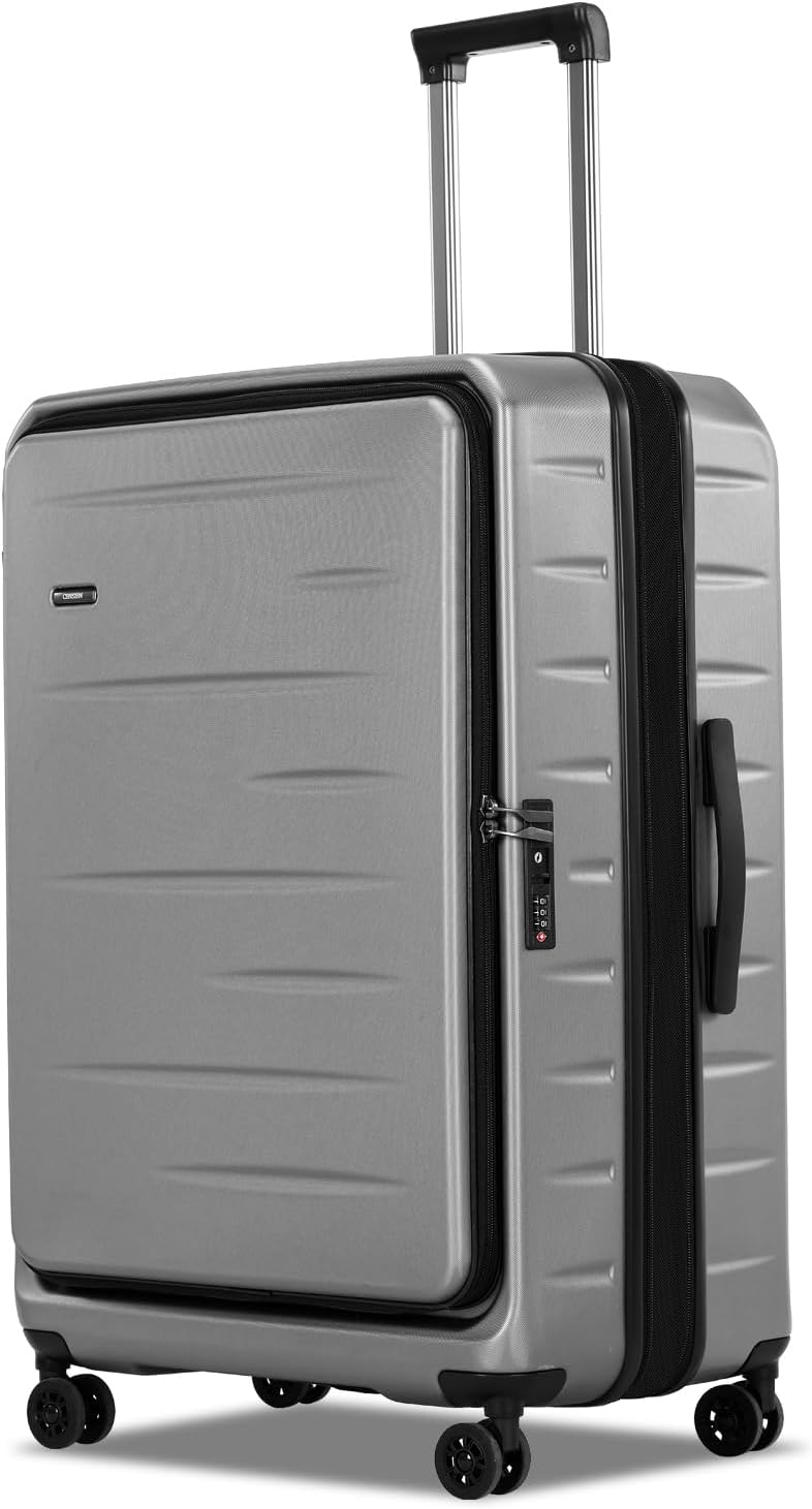 Compact travel carry-on suitcase, unisex expandable hardshell with front pocket & TSA lock.