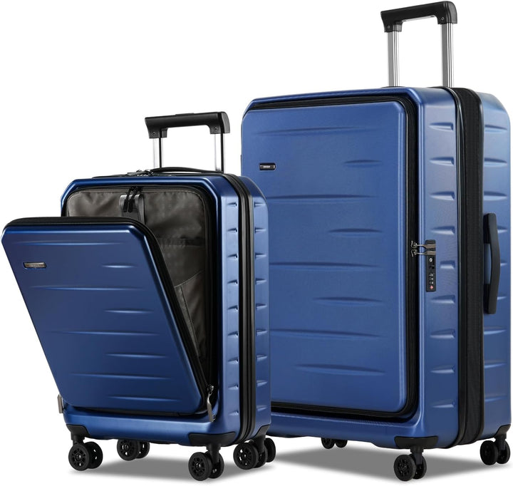 Optimal capacity unisex expandable hard shell carry-on with front pocket & TSA lock for journeys.