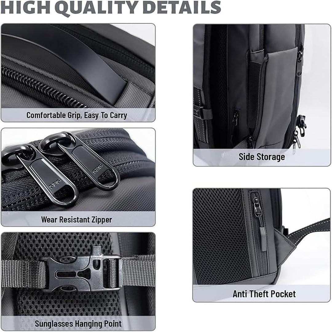 Carry-on expandable travel backpack for men & women, featuring anti-theft lock & wet compartment.