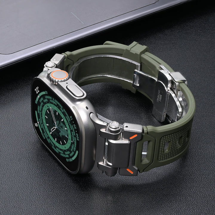 Sleek unisex Explorer silicone Apple Watch band, a modern watch accessory.