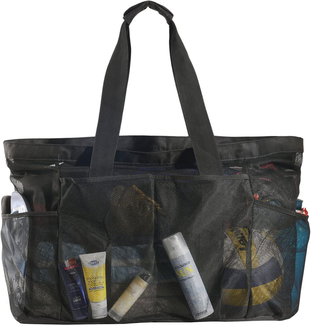 Unisex extra-large mesh beach tote. Sandproof zipper carryall, perfect for beach trips & summer essentials.